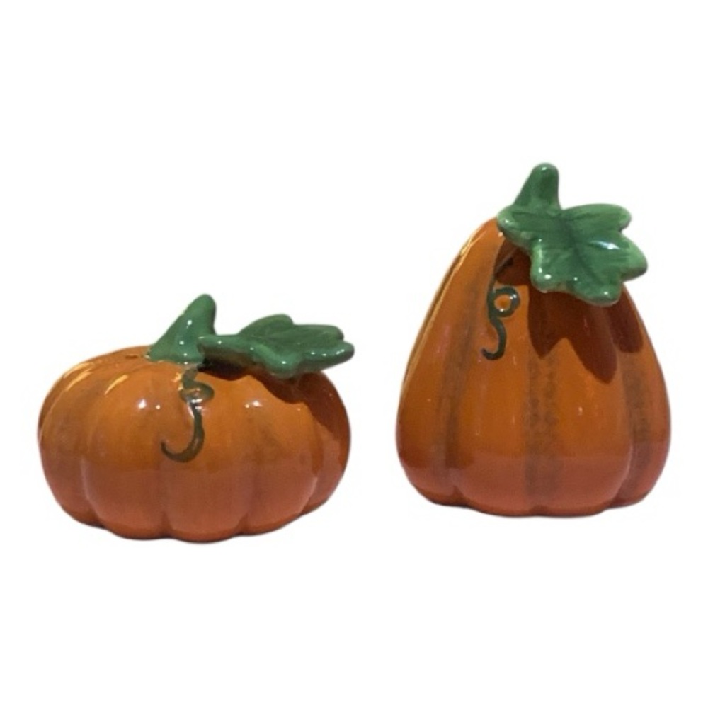 Pier 1 Autumn Ceramic Pumpkin Salt‎ and Pepper Shakers Thanksgiving